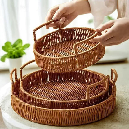 Woven Rattan Serving Tray Set