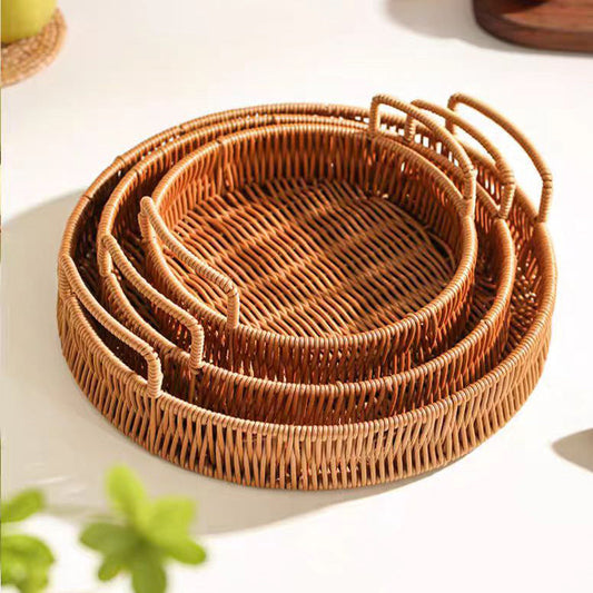 Woven Rattan Serving Tray Set